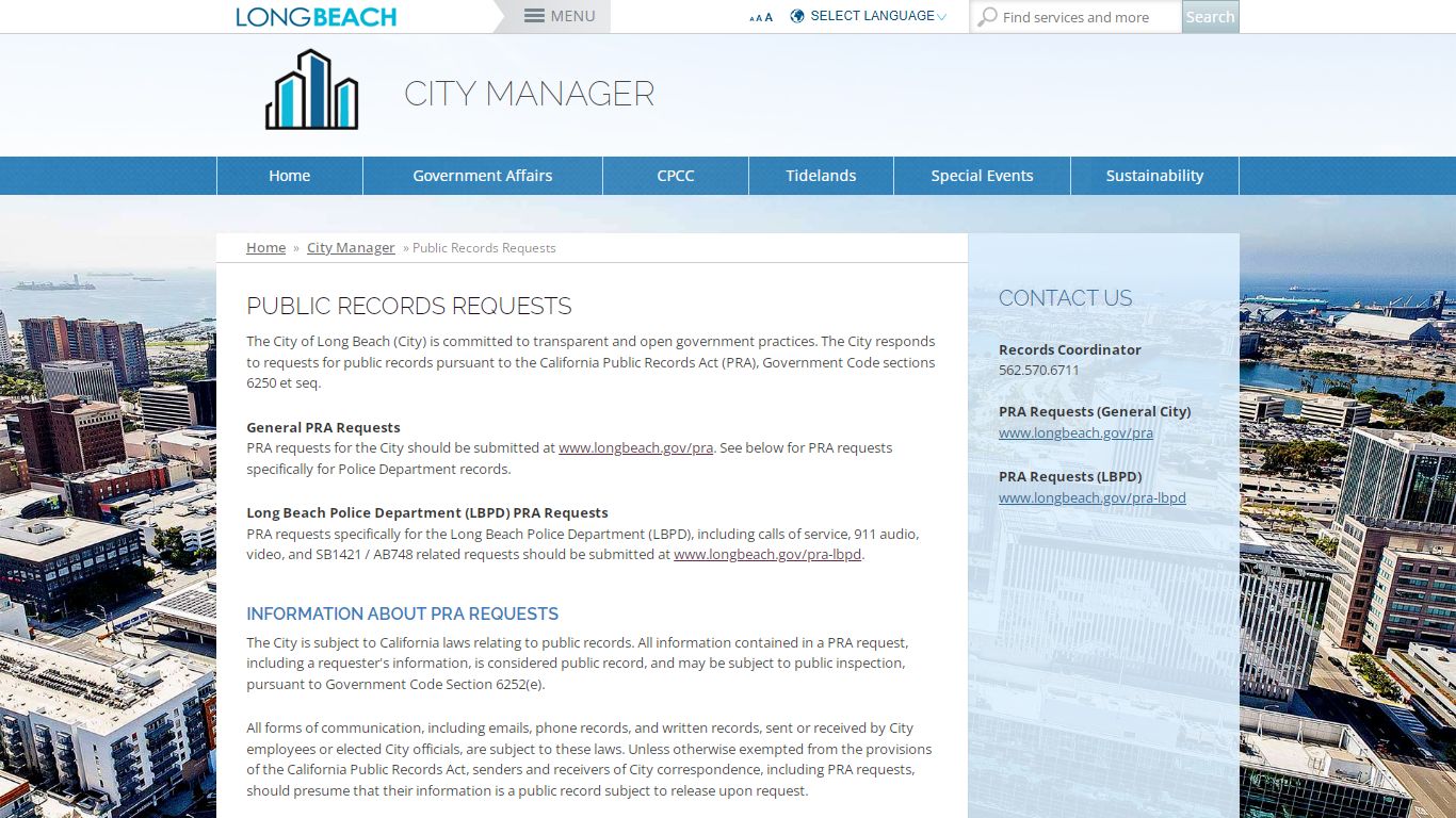 Public Records Requests - Long Beach, California