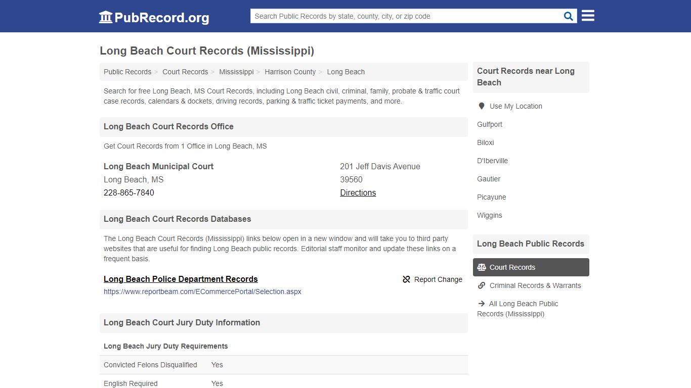 Free Long Beach Court Records (Mississippi Court Records) - PubRecord.org